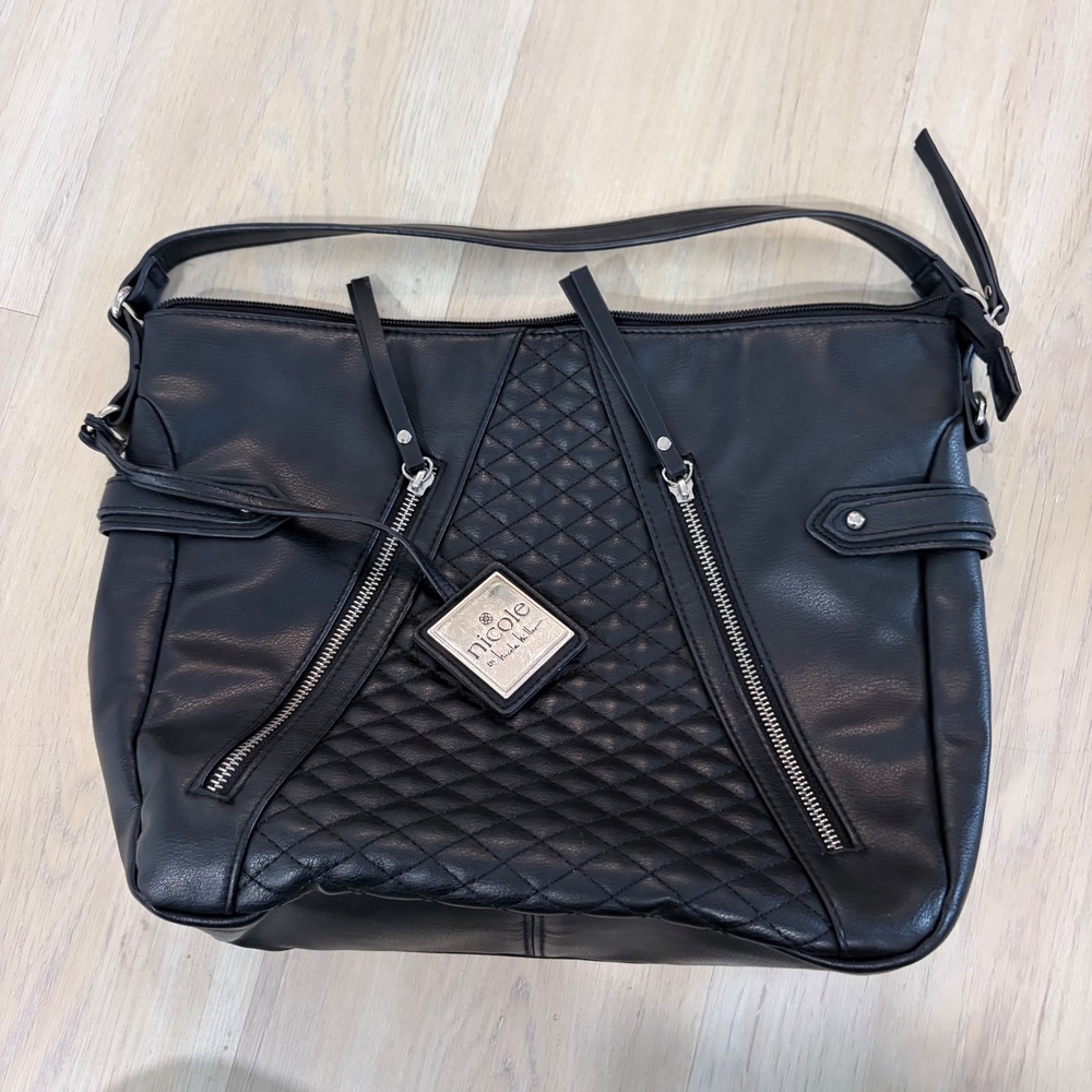 Y2K Nicole by Nicole Miller Black Quilted Shoulder Bag Faux Leather Handbag